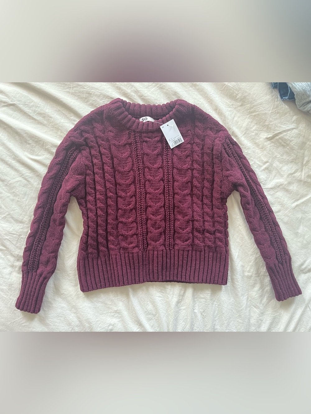 SO Cable Knit Crewneck Sweater - Wine